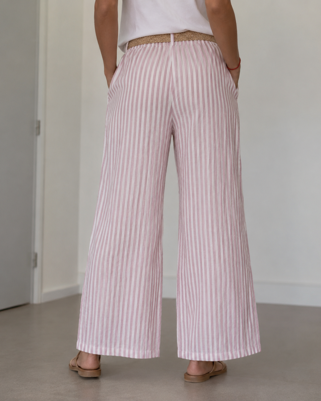 Calça Pantalona Riscas com Cinto