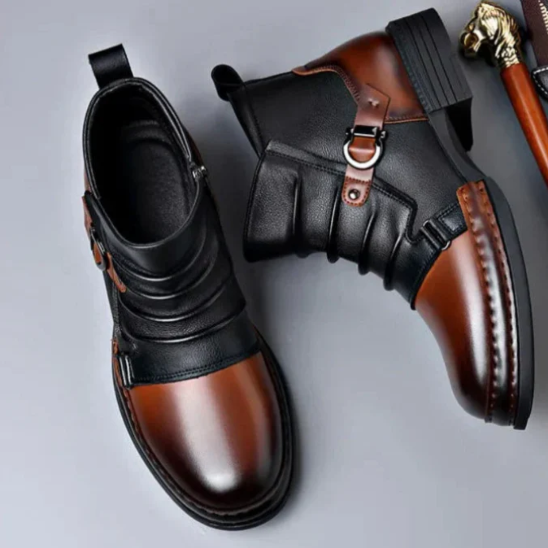 Botas Cano em pele genuína para homem com acabamento premium e sola antiderrapante.
