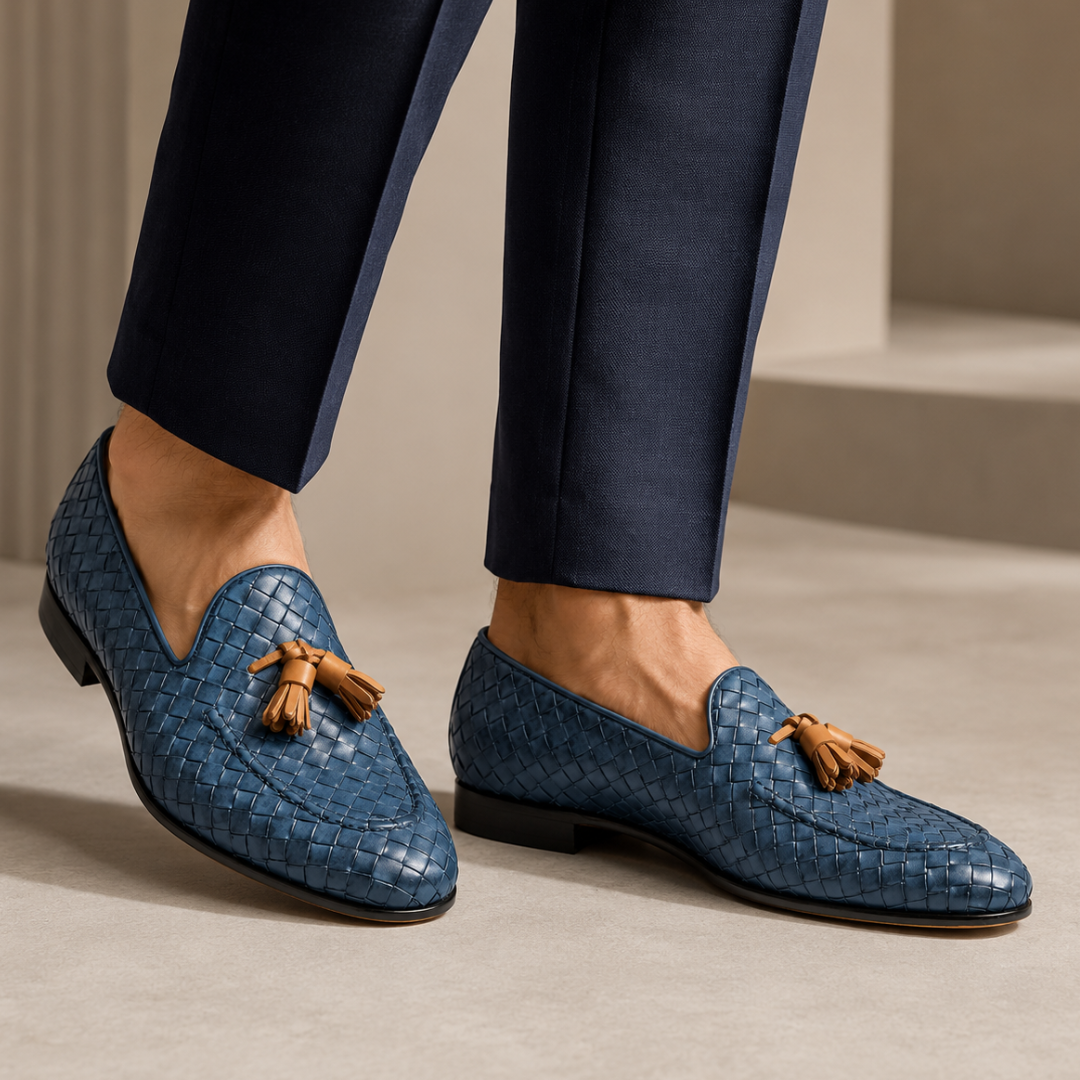 Mocassins elegantes em pele trançada