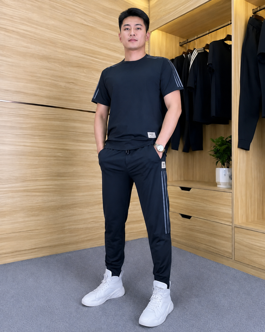 Conjunto de 2 peças para homem com camisola de alças de manga curta e leggings altamente elásticas. 