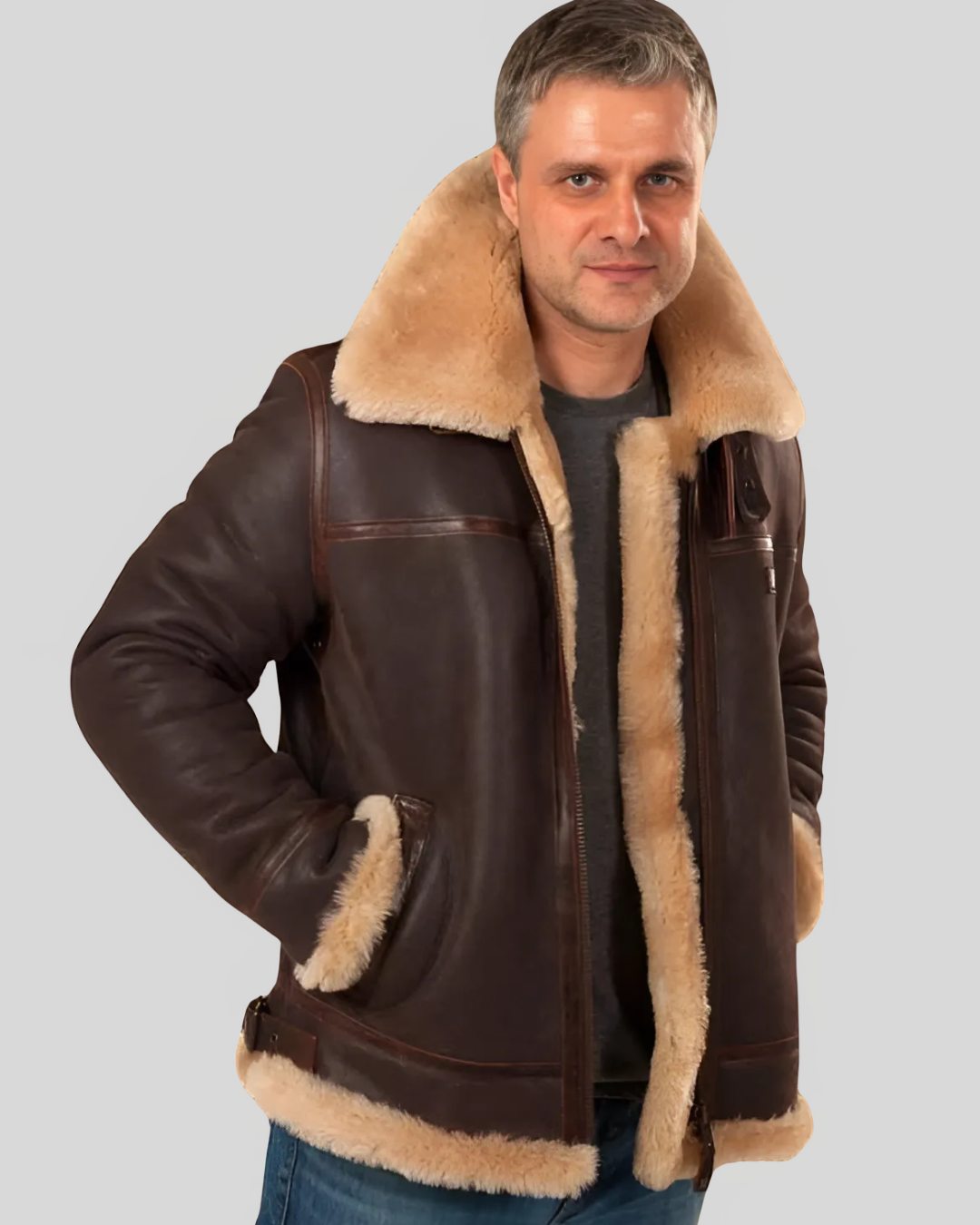 Casaco Aviador para Homem em Pele e Peluche 