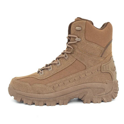 Botas táticas de alto desempenho com design robusto e sola exterior antiderrapante para homem. 