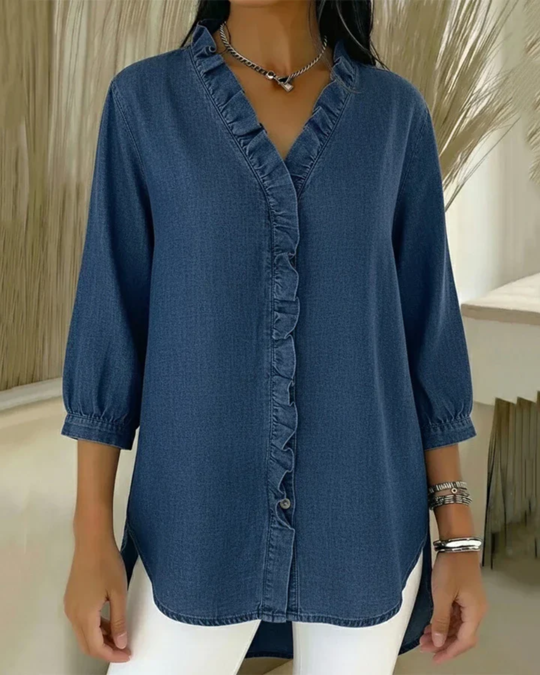 Blusa fluida com decote em V para mulher 