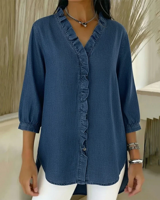 Blusa fluida com decote em V para mulher 