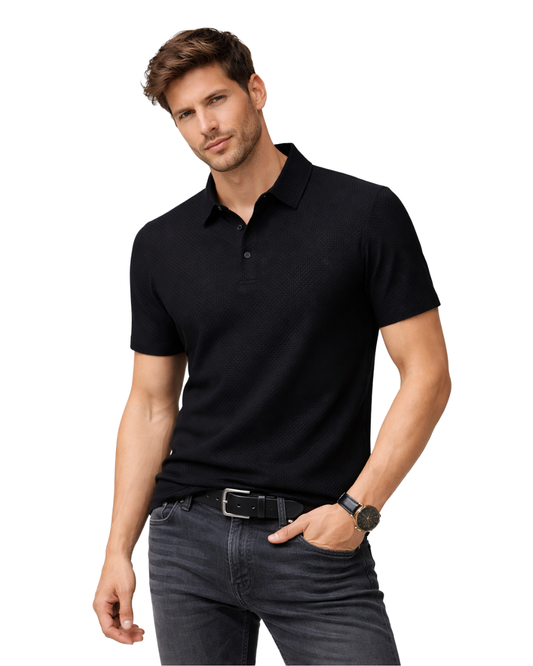 Polo Premium em Malha com Textura Microestrutural e Acabamento Respirável para Homem 