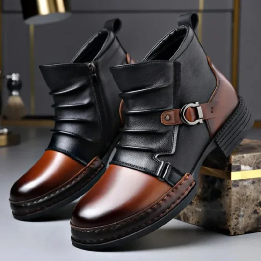 Botas Cano em pele genuína para homem com acabamento premium e sola antiderrapante. 