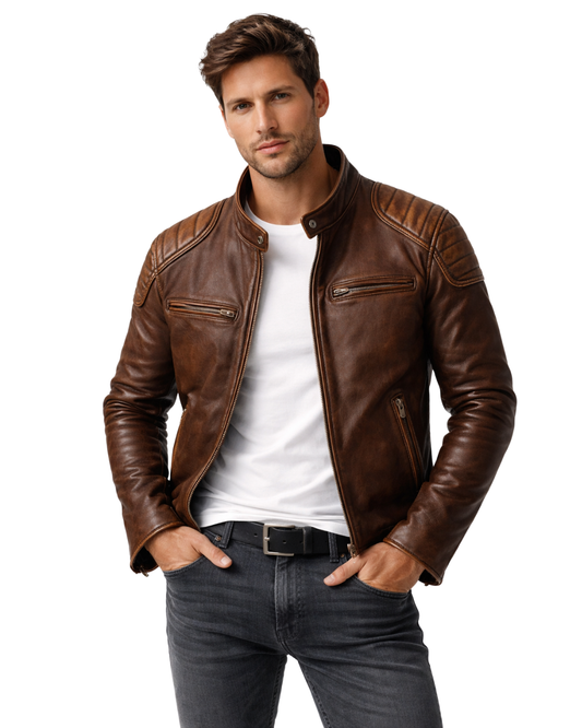 Casaco de cabedal com design funcional para homem 