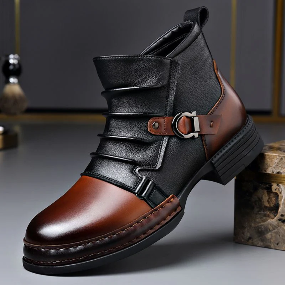 Botas Cano em pele genuína para homem com acabamento premium e sola antiderrapante. 