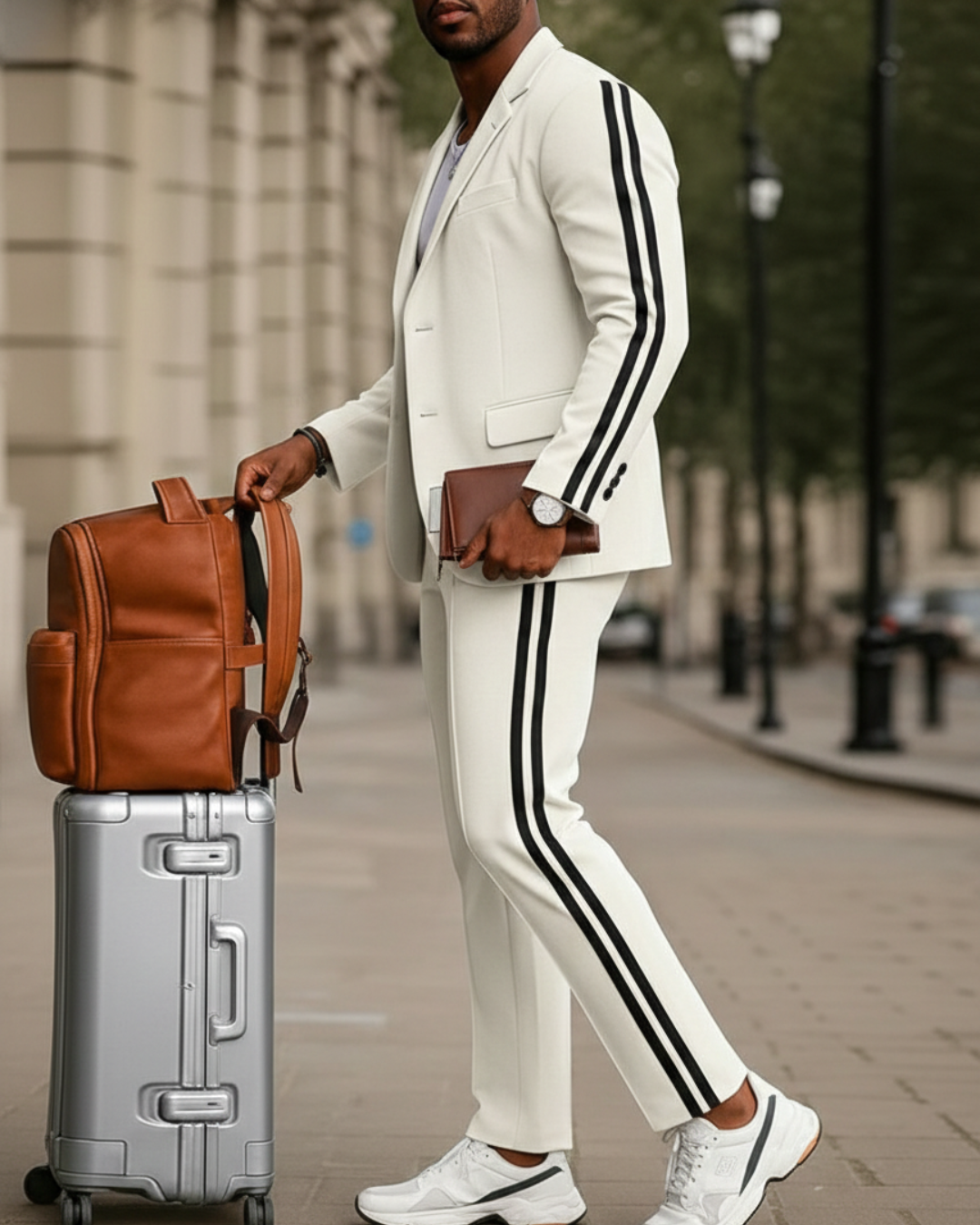 Conjunto moderno de blazer e calças 
