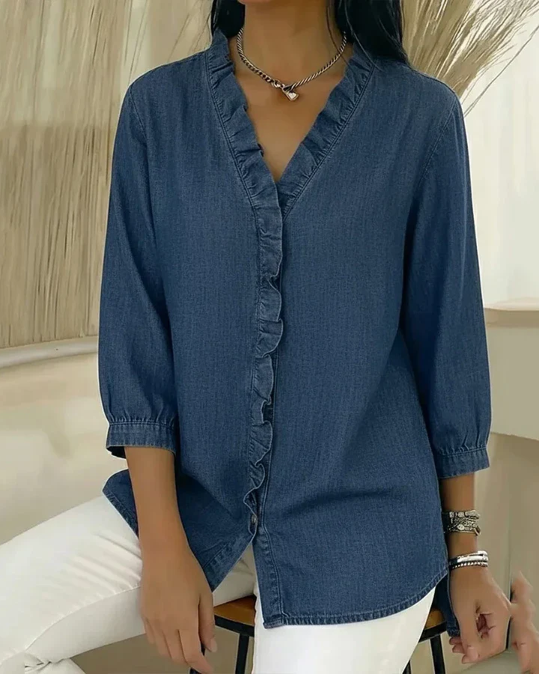 Blusa fluida com decote em V para mulher 