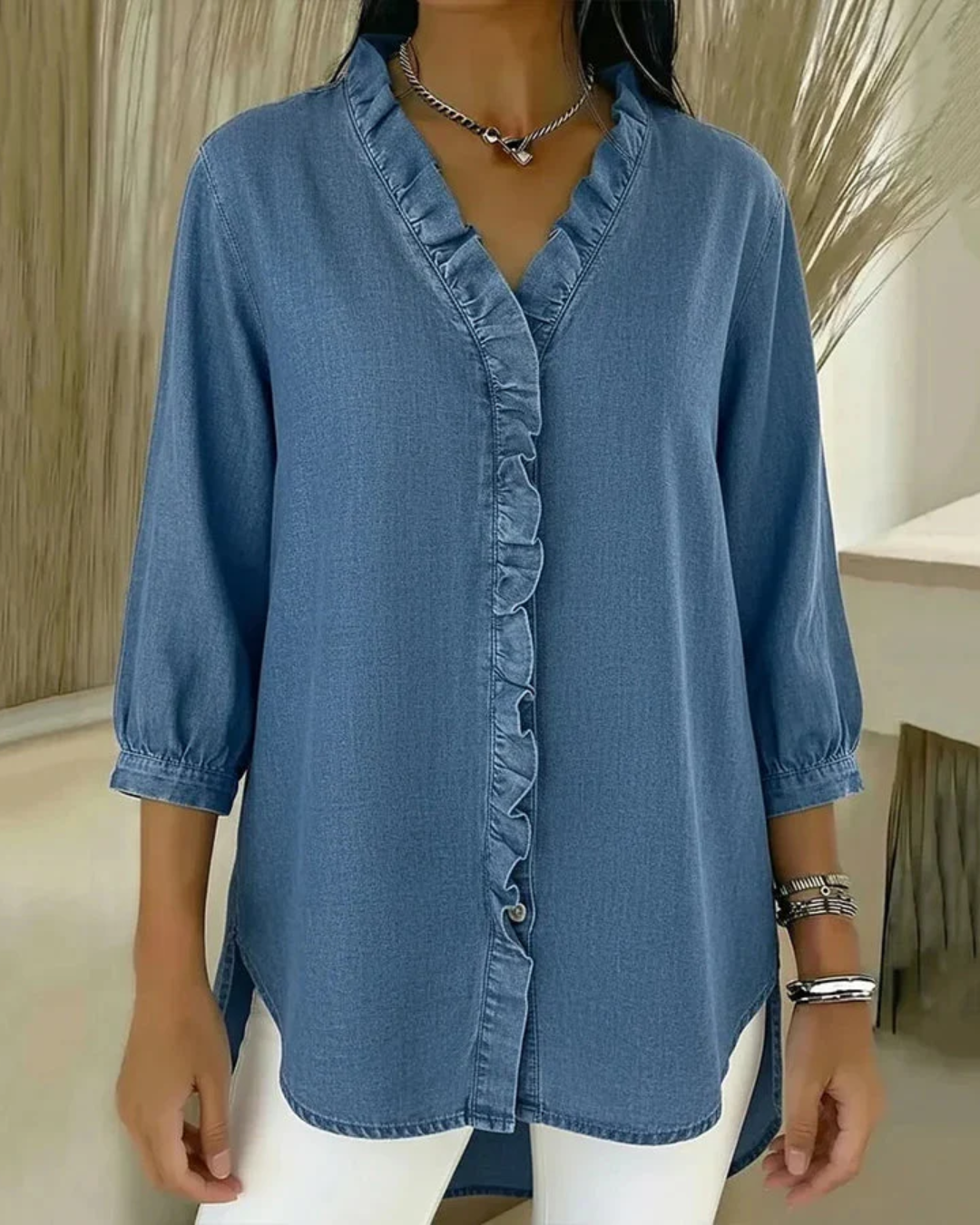 Blusa fluida com decote em V para mulher 