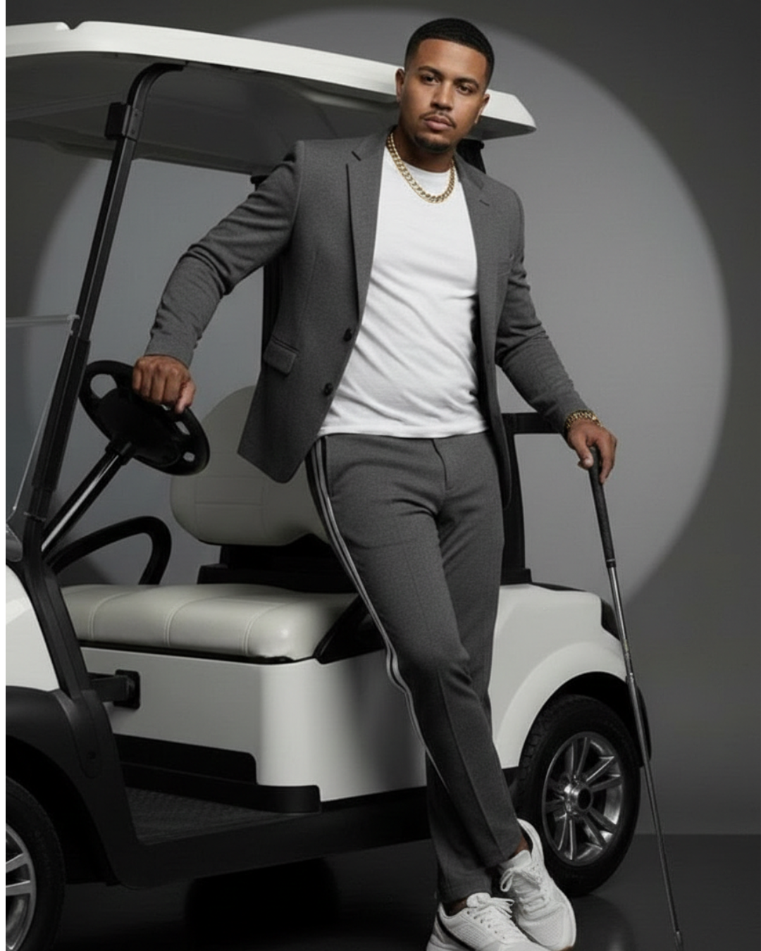 Conjunto moderno de blazer e calças 