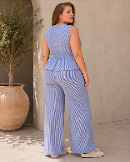 Conjunto às Riscas com Top e Calças Palazzo
