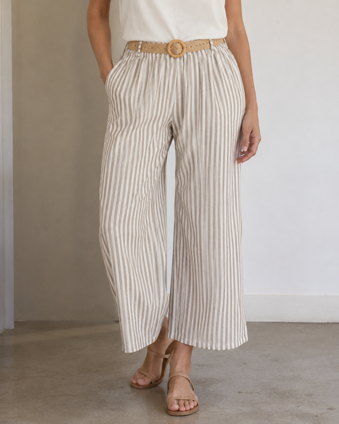 Calça Pantalona Riscas com Cinto