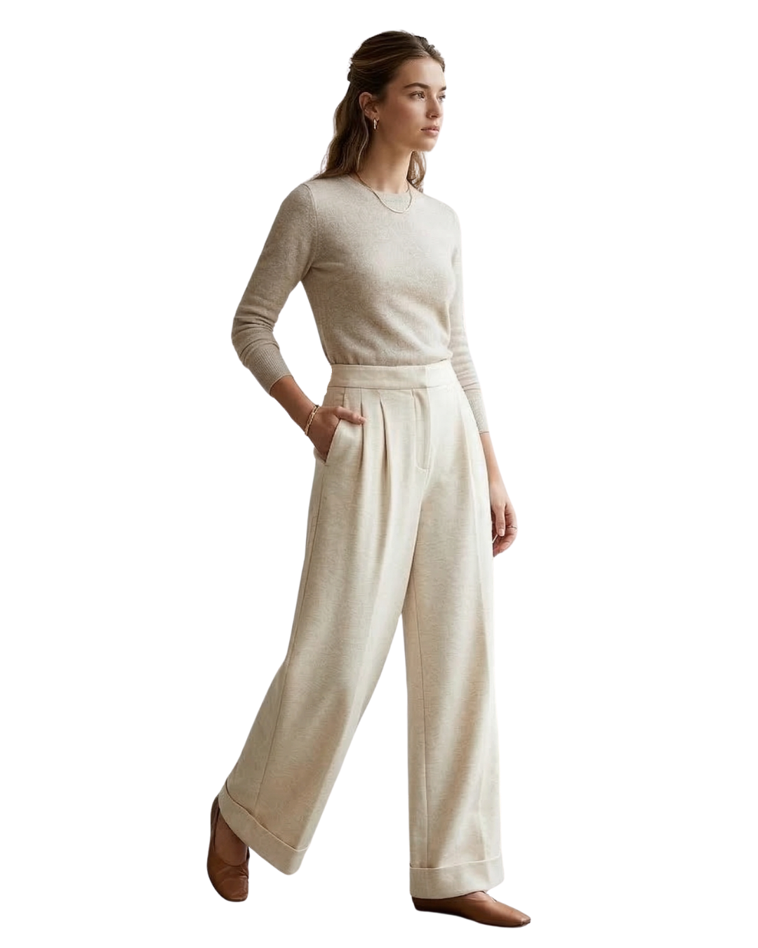 Calças fluidas estilo casual para mulher 