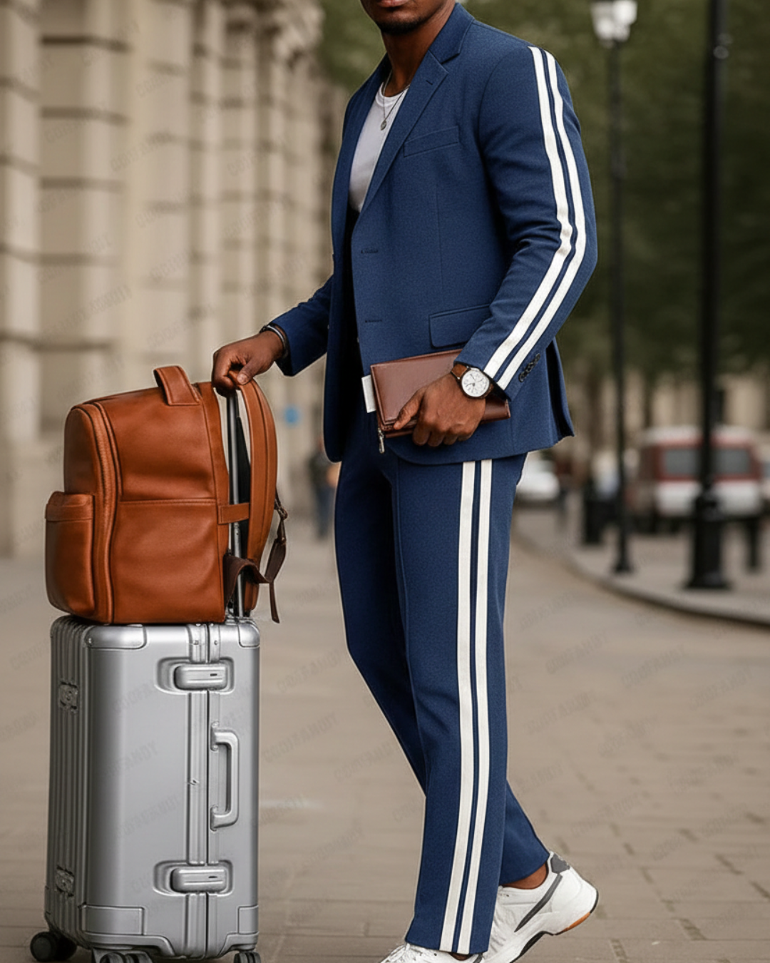 Conjunto moderno de blazer e calças 