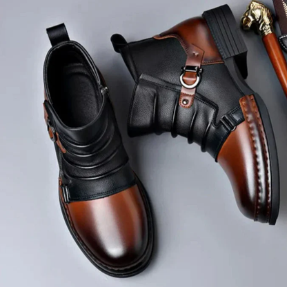 Botas Cano em pele genuína para homem com acabamento premium e sola antiderrapante. 