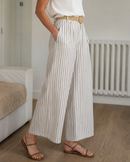 Calça Pantalona Riscas com Cinto