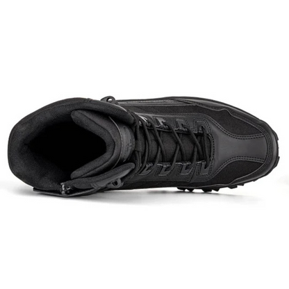 Botas táticas de alto desempenho com design robusto e sola exterior antiderrapante para homem. 