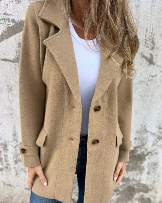 Casaco Casual Elegante Outono com Gola Entalhada 