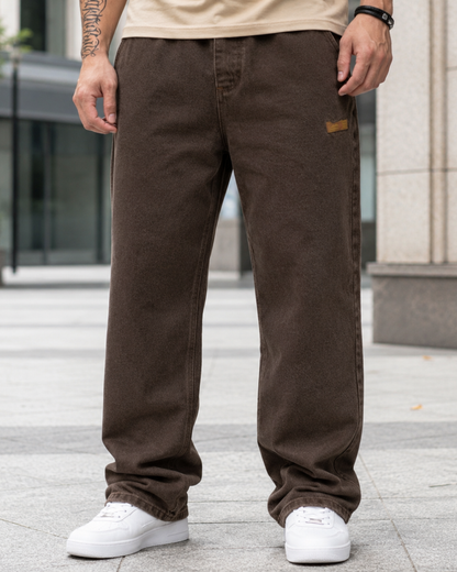 Calça de ganga comprida com cintura ajustável para homem 