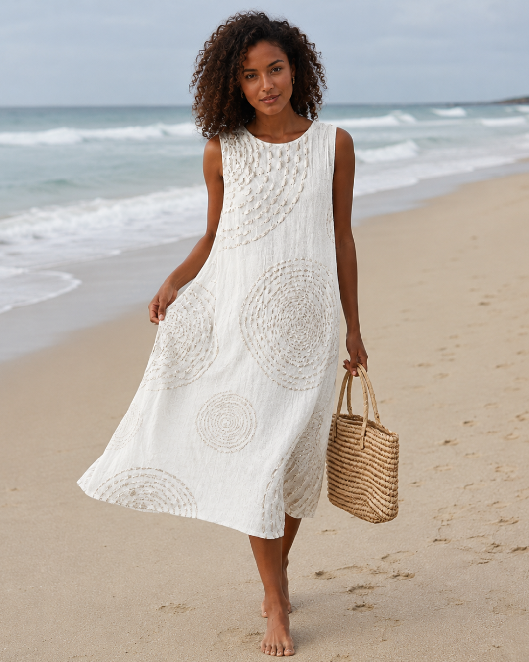 Vestido estampado longo com corte fluido