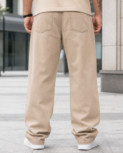 Calça de ganga comprida com cintura ajustável para homem 