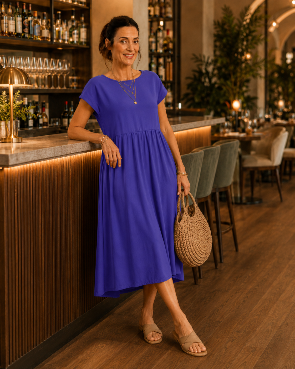 Vestido Midi Largo com Bolsos