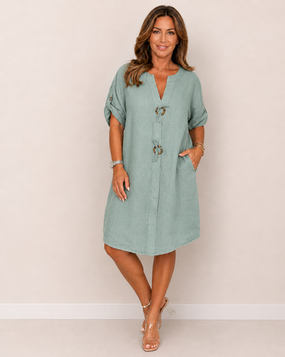 Vestido midi em linho respirável